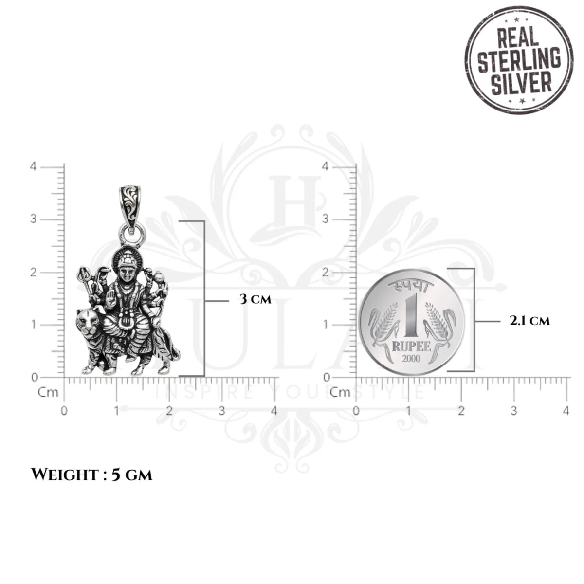 Goddess Durga on Lion 925 Silver Pendant