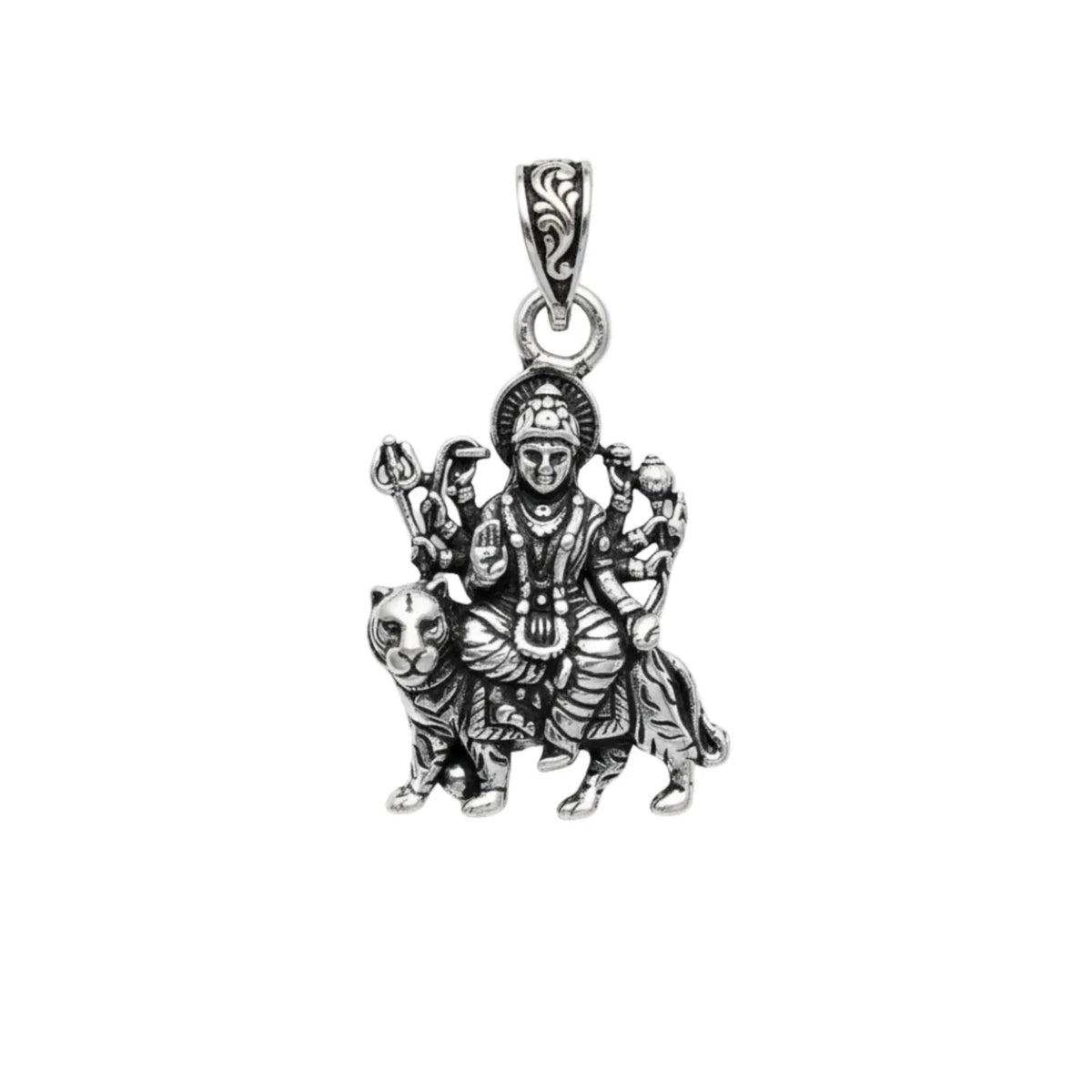 Goddess Durga on Lion 925 Silver Pendant