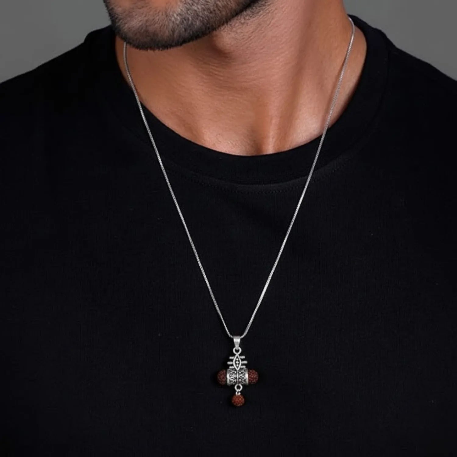 Trishul Eye Rudraksha Silver Pendant