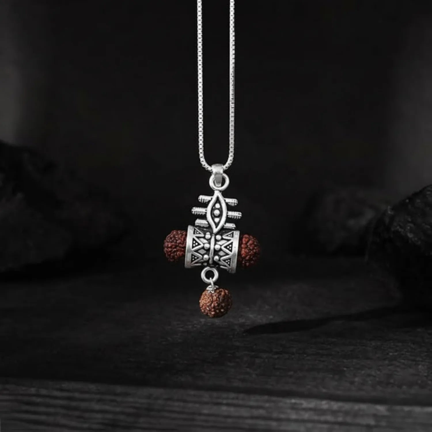 Trishul Eye Rudraksha Silver Pendant