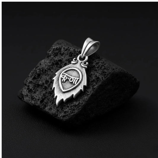 Krishna Feather Oxidised Silver Pendant