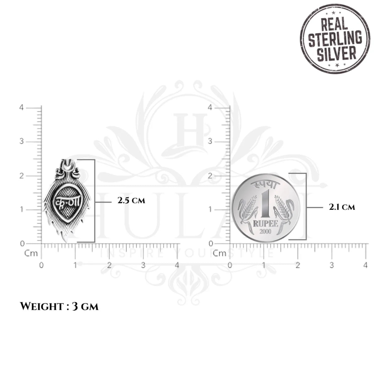 Krishna Feather Oxidised Silver Pendant