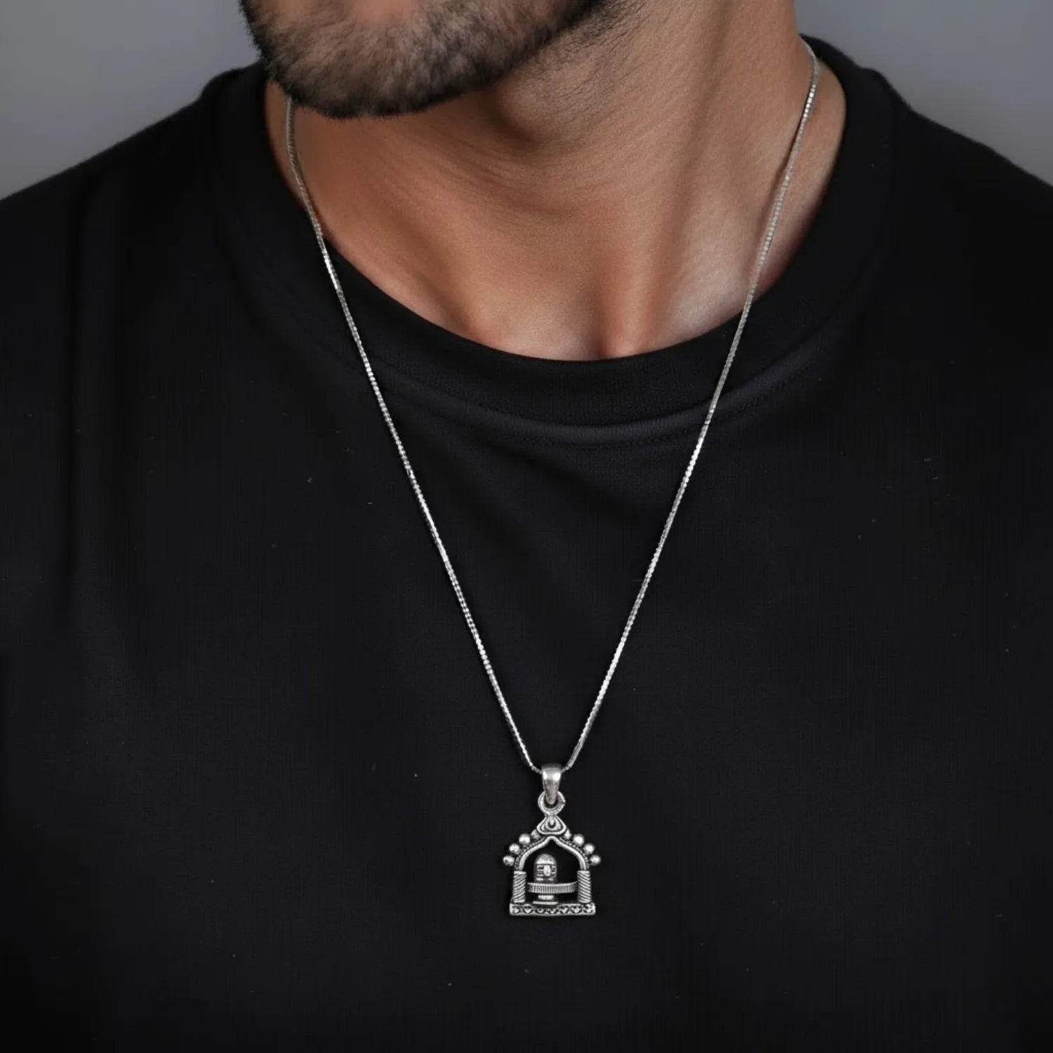 Shivling Temple Domed Pendant – Oxidised Silver