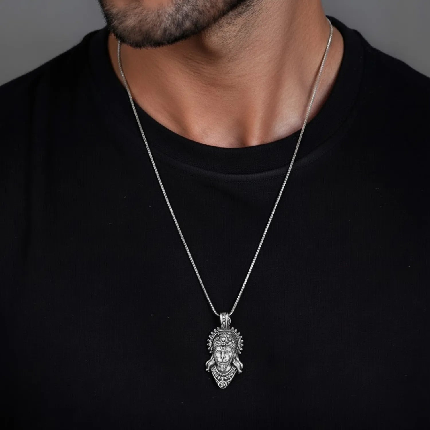 Maharaja Hanuman Face Sterling Oxidised Locket