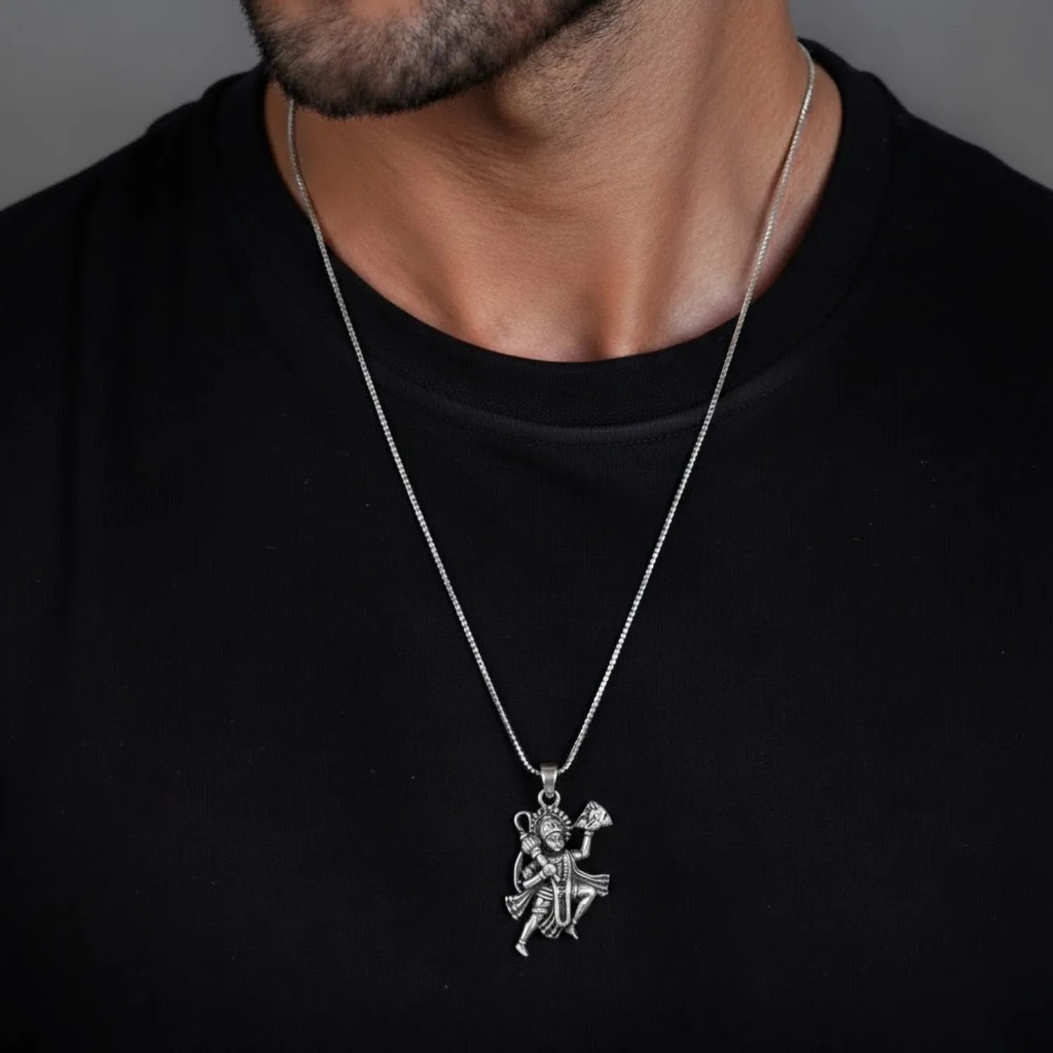 Oxidised Hanuman Ji with Gada Pendant