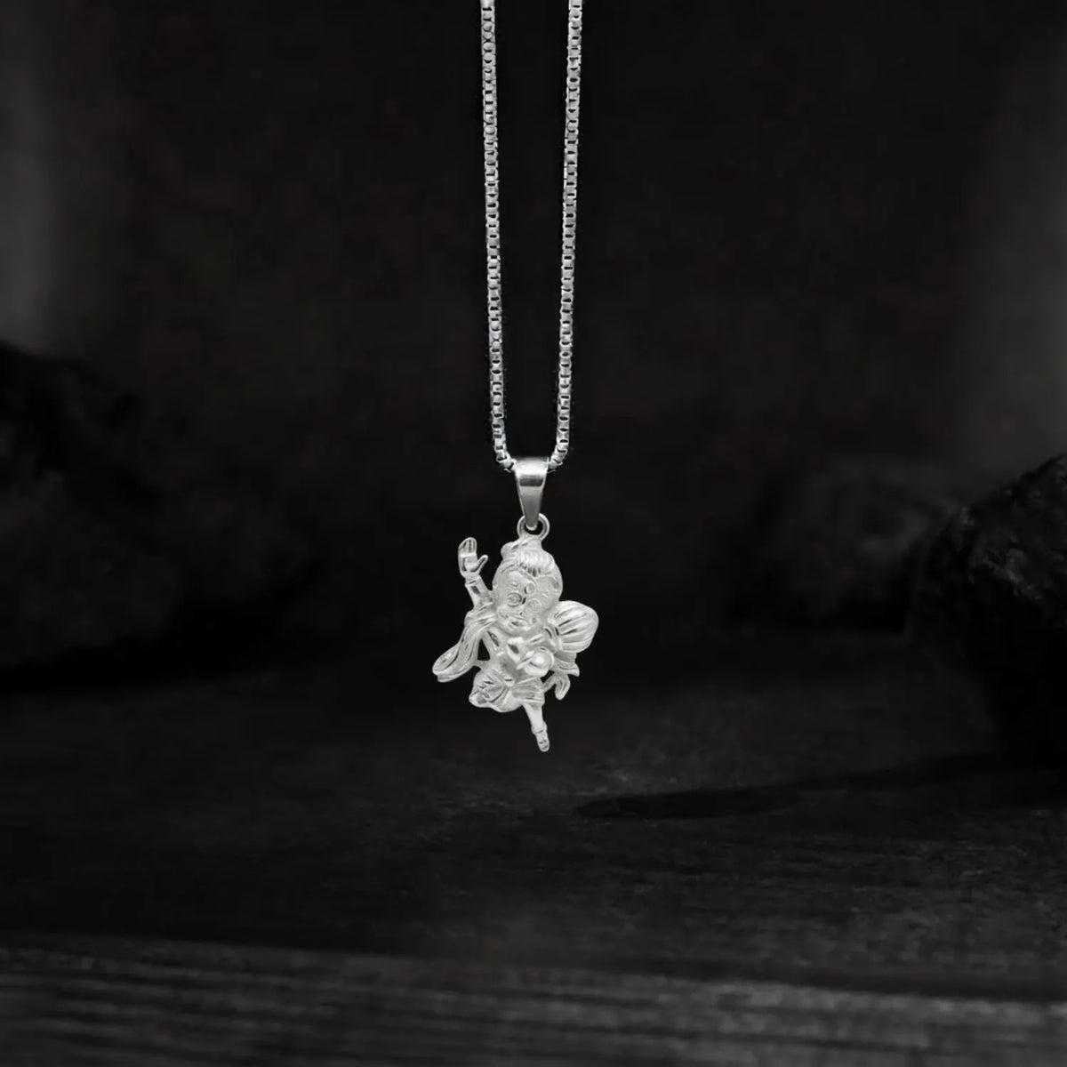 Hanuman Ji Carrying Mountain Silver Pendant