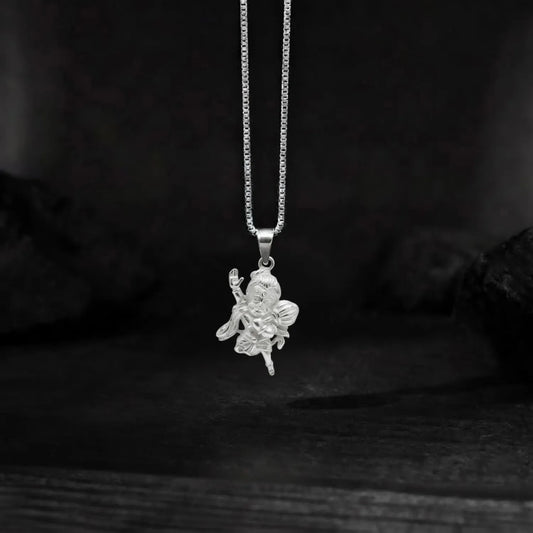 Hanuman Ji Carrying Mountain Silver Pendant