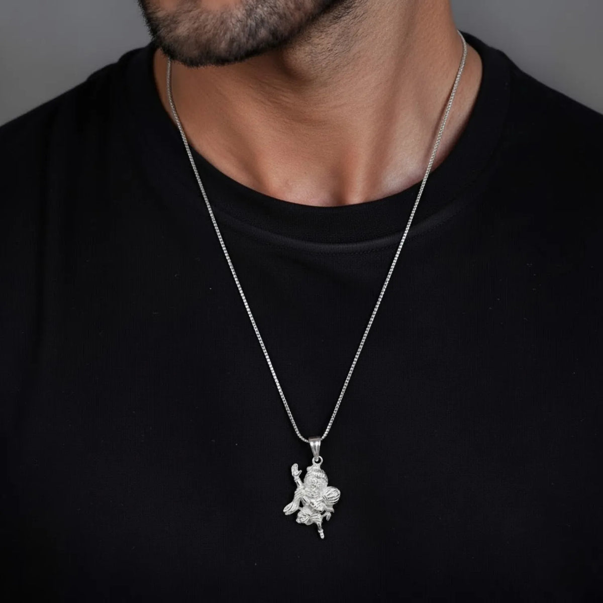 Hanuman Ji Carrying Mountain Silver Pendant