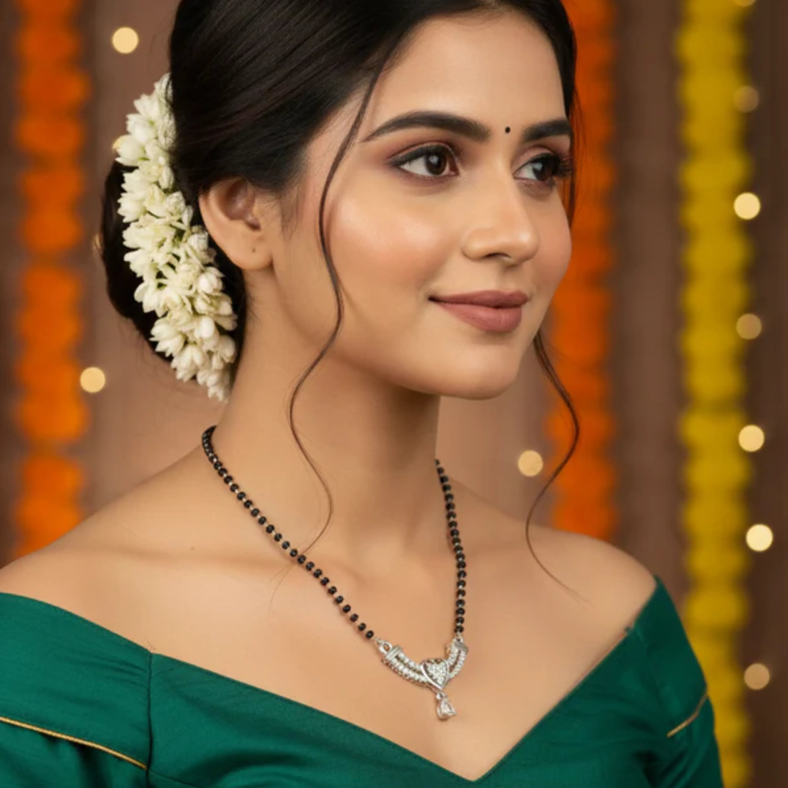 Modern V-Shaped CZ Drop Mangal Sutra Pendant