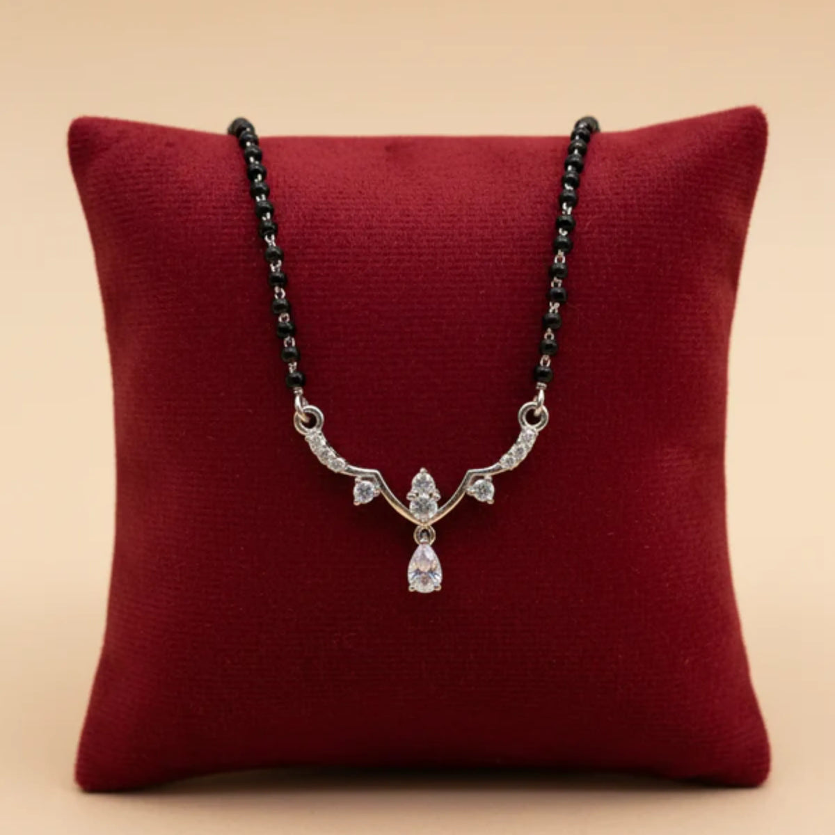 Floral Lined CZ Petite Mangal Sutra Pendant