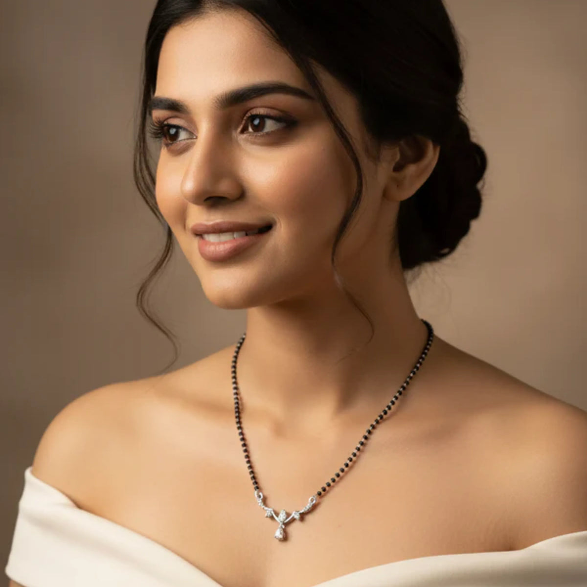 Floral Lined CZ Petite Mangal Sutra Pendant