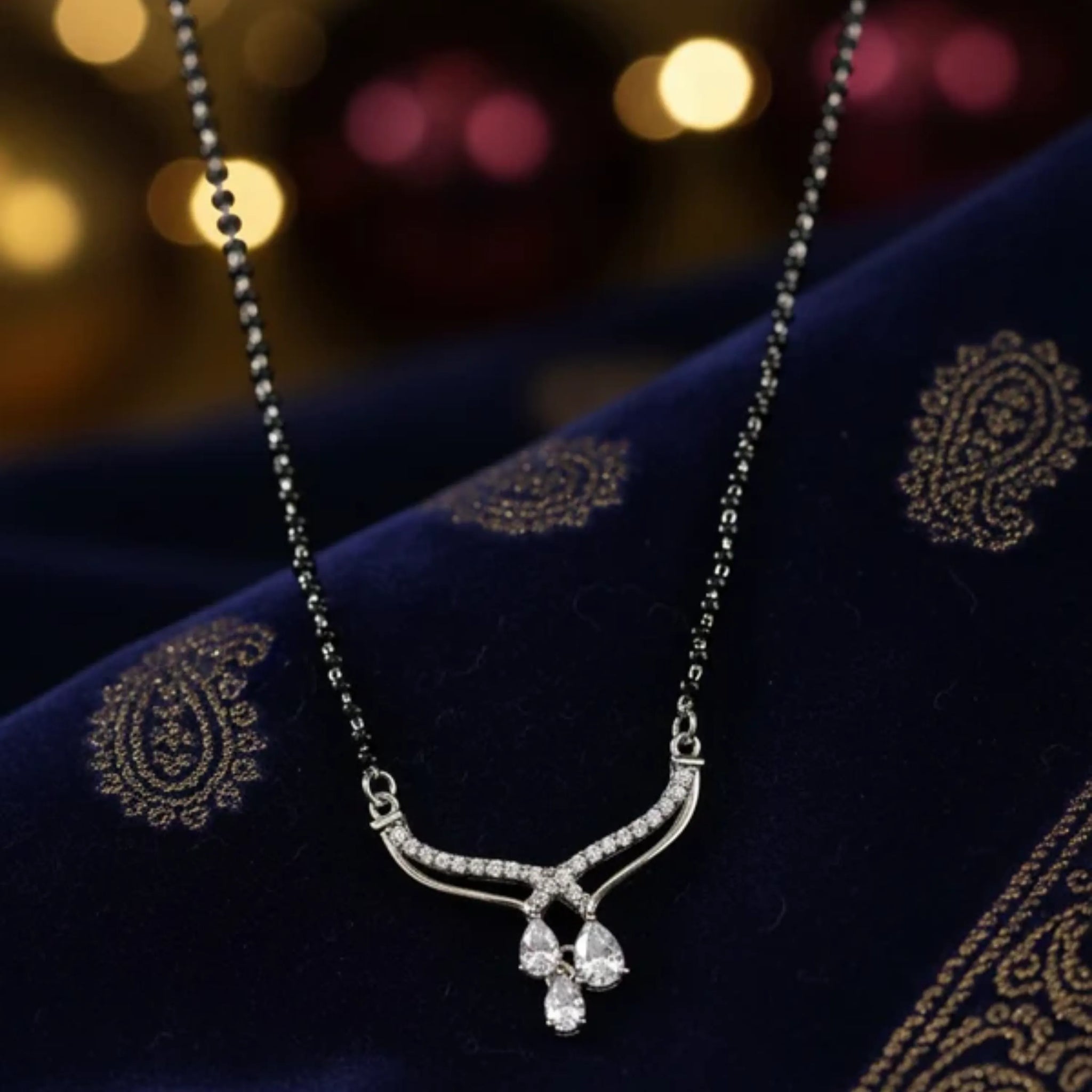 Crown Design CZ Curved Mangal Sutra Pendant