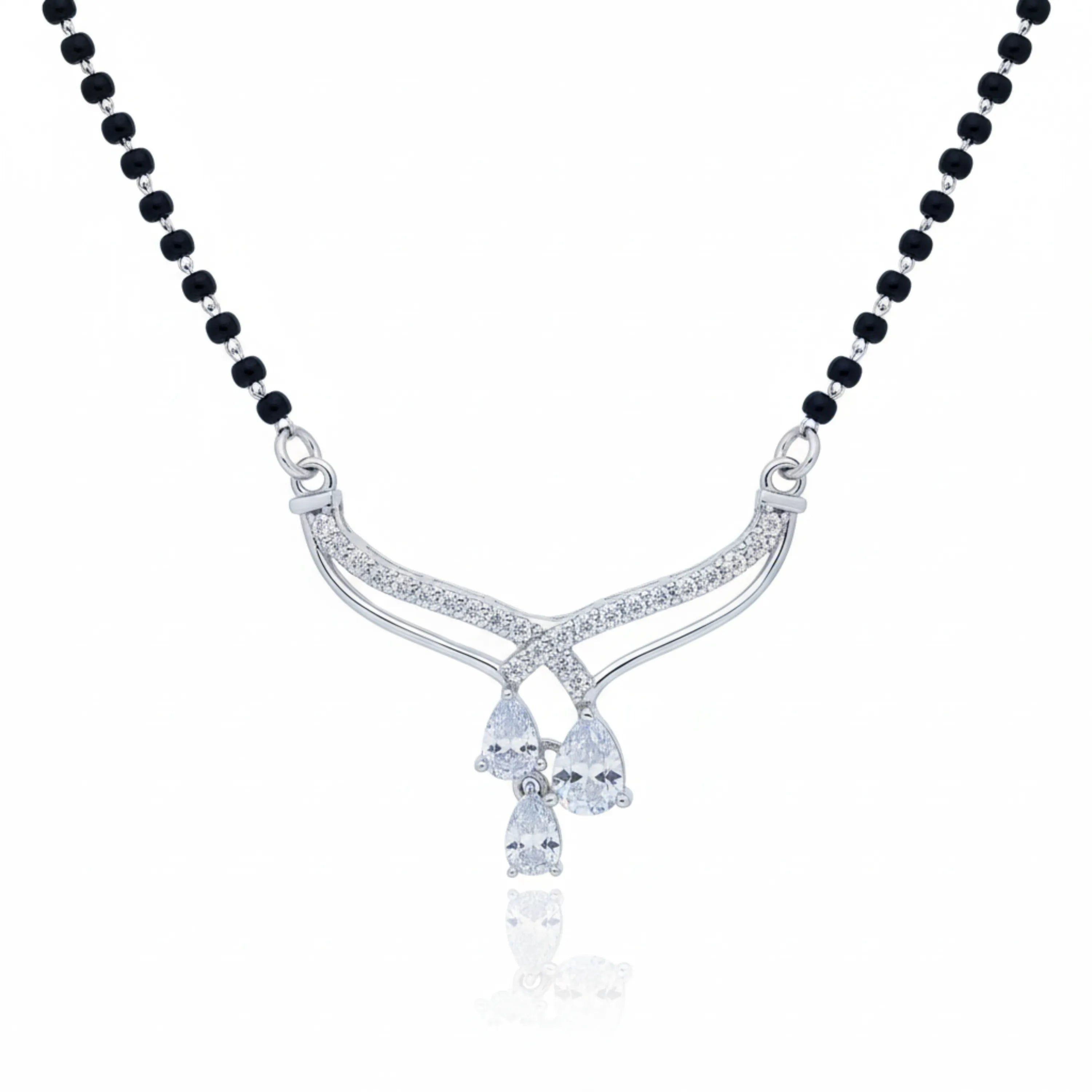 Crown Design CZ Curved Mangal Sutra Pendant