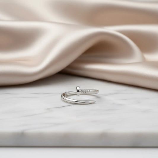 Hulasi Trendy Sterling Silver Bent Nail Design Adjustable Ring For Girls