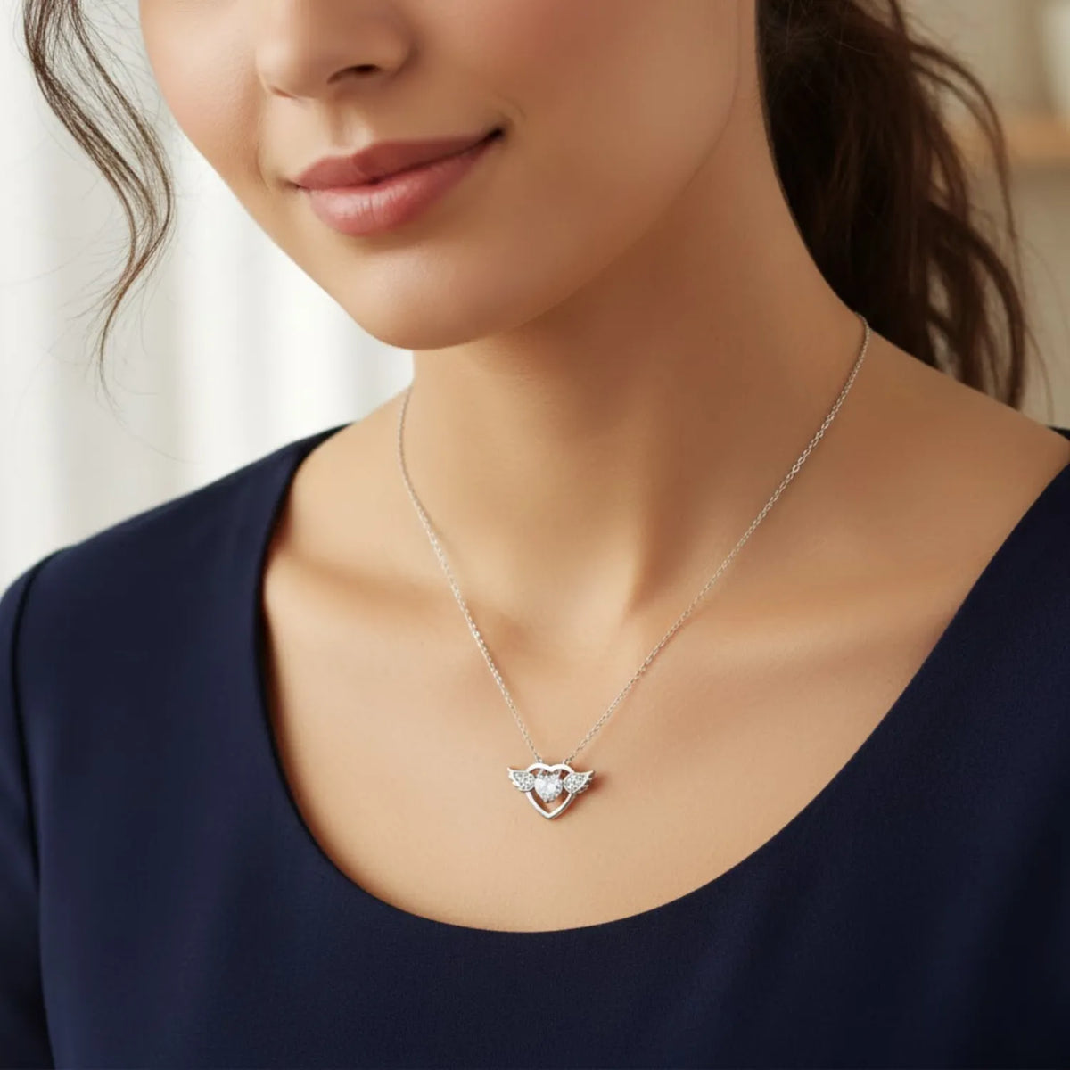 Hulasi 925 Sterling Silver Heart Wings Pendant For Women & Girls | CZ Design | 1.6 Cm