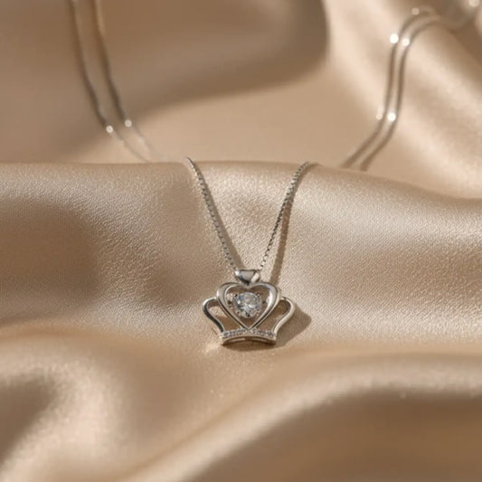 Hulasi 925 Sterling Silver Crown Heart Pendant For Women & Girls | CZ Design | 1.5 Cm