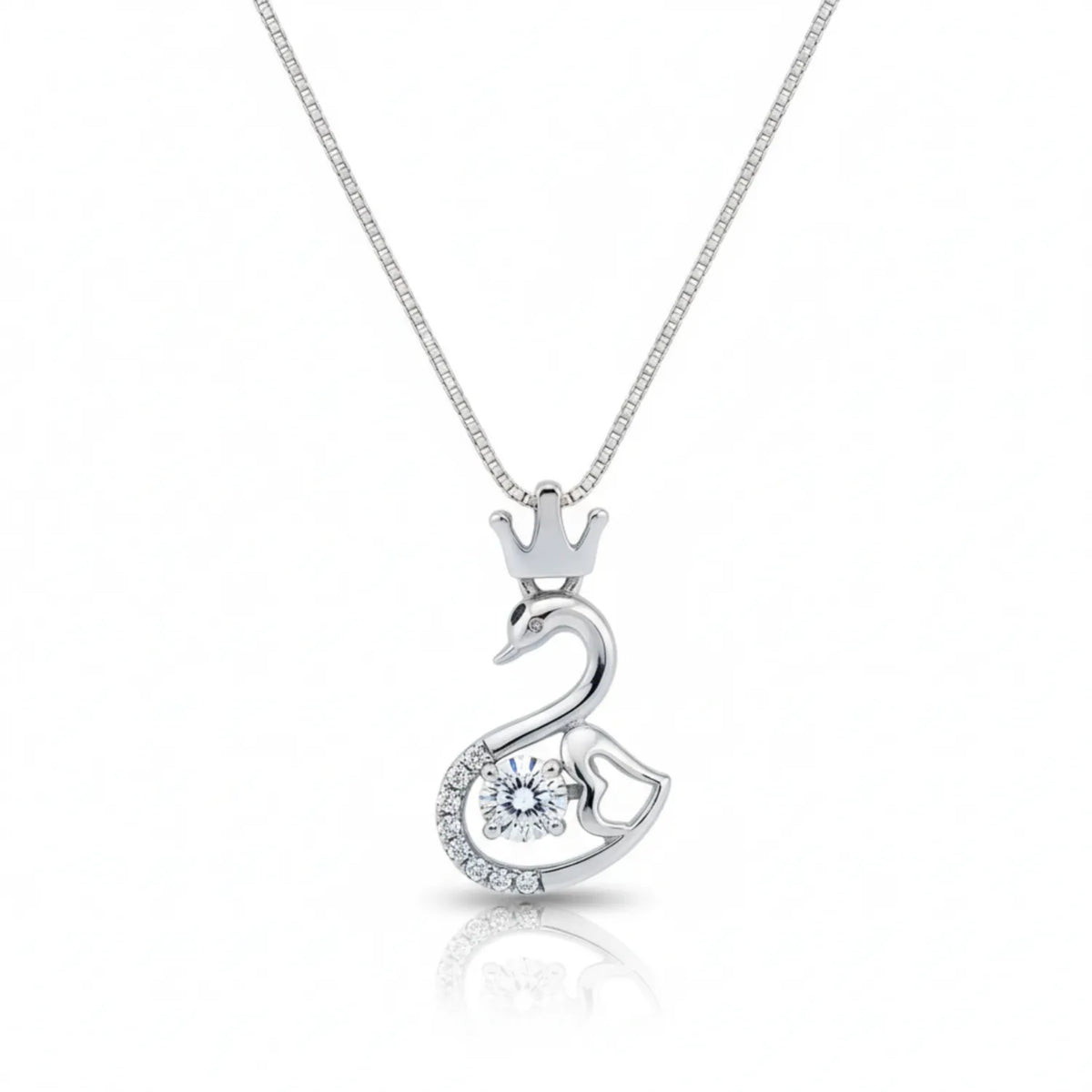 Hulasi 925 Sterling Silver Crown Swan Pendant For Women & Girls | CZ Design | 1.8 Cm