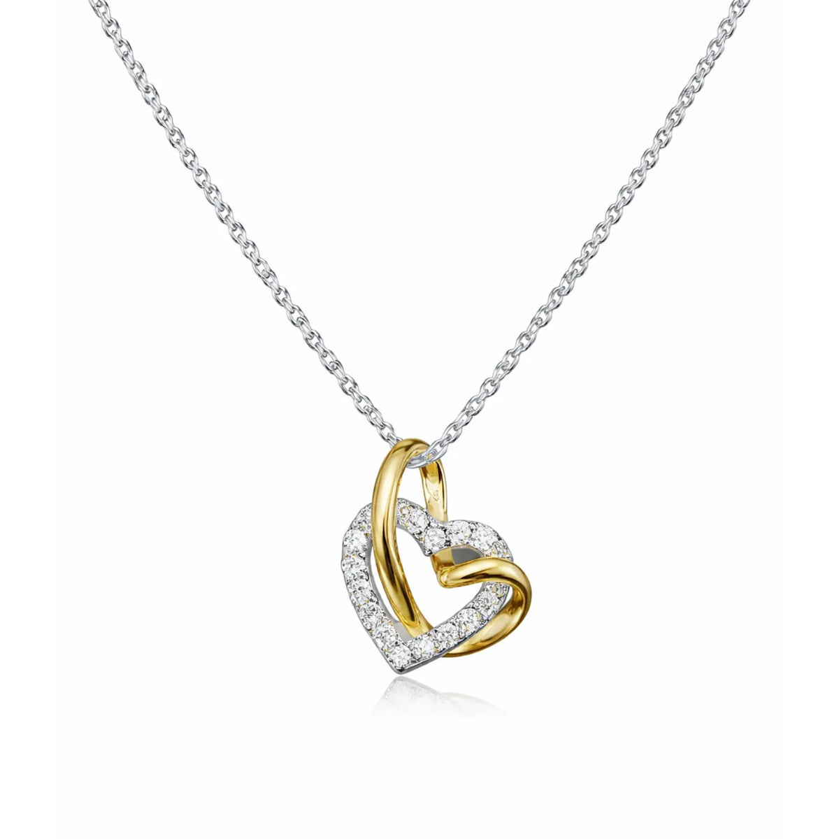 Hulasi 925 Sterling Silver Two Tone Interlocking Heart Pendant For Women & Girls | CZ Design | 1.5 Cm