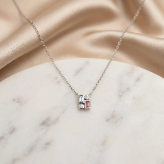 Hulasi 925 Sterling Silver Geometric Stone Pendant For Women & Girls | CZ And Red Stone Design | 0.8 Cm