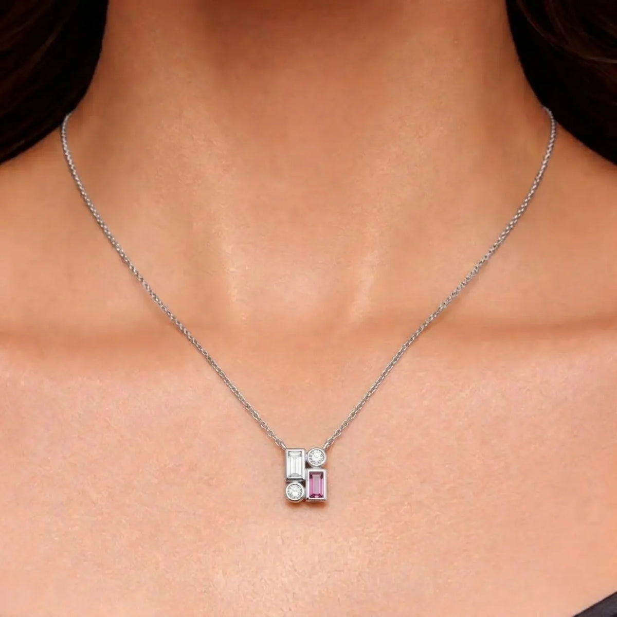 Hulasi 925 Sterling Silver Geometric Stone Pendant For Women & Girls | CZ And Red Stone Design | 0.8 Cm