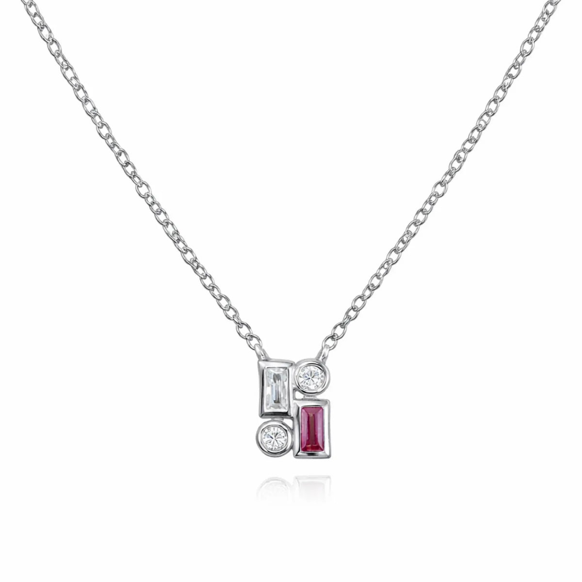 Hulasi 925 Sterling Silver Geometric Stone Pendant For Women & Girls | CZ And Red Stone Design | 0.8 Cm