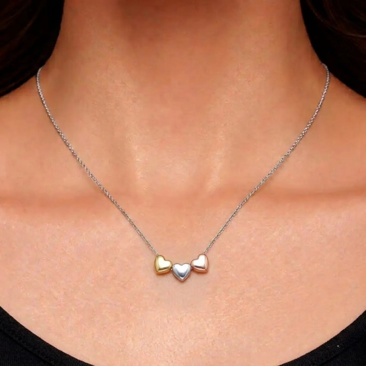 Hulasi 925 Sterling Silver Triple Tone Heart Pendant For Women & Girls | Gold Silver Rose Finish | 1.8 Cm