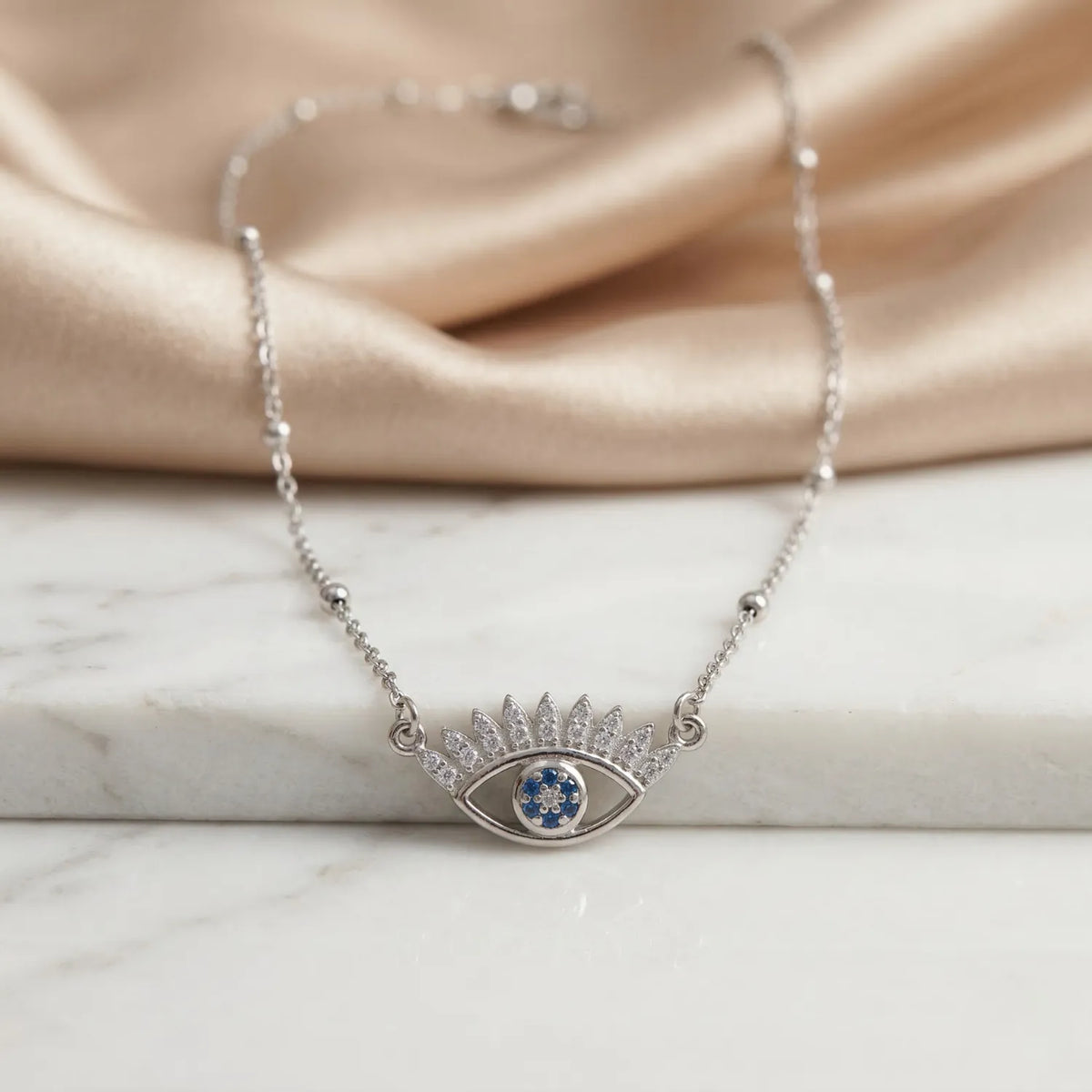 Hulasi 925 Sterling Silver Evil Eye Pendant For Women & Girls | Blue Stone CZ Design | 2.6 Cm