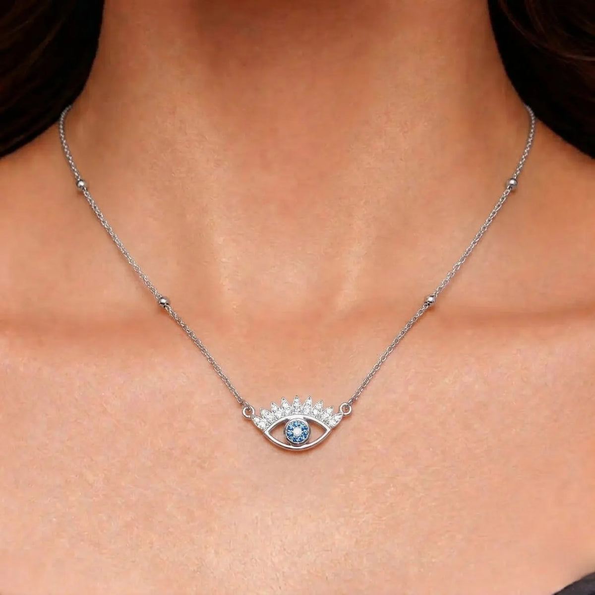 Hulasi 925 Sterling Silver Evil Eye Pendant For Women & Girls | Blue Stone CZ Design | 2.6 Cm
