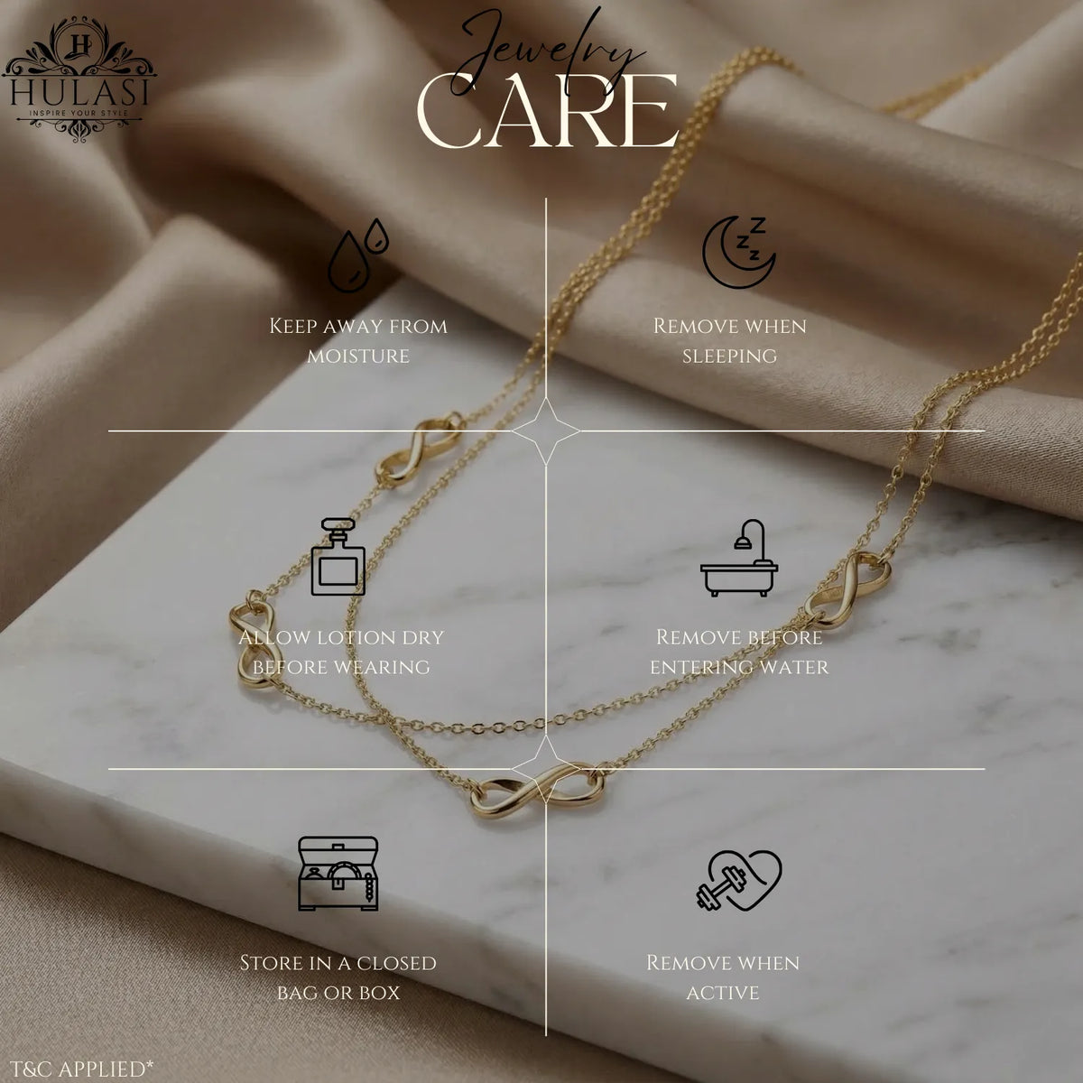Hulasi 925 Sterling Silver Infinity Chain Necklace For Women & Girls | Gold Finish | 40 Cm