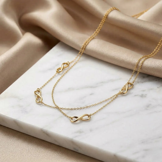 Hulasi 925 Sterling Silver Infinity Chain Necklace For Women & Girls | Gold Finish | 40 Cm