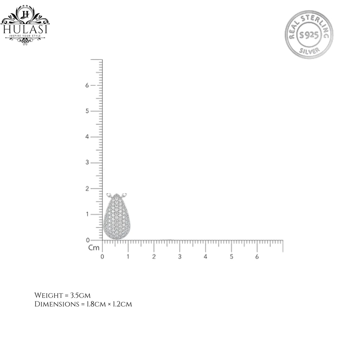 Hulasi 925 Sterling Silver Teardrop Pendant For Women & Girls | CZ Pave Design | 1.8 Cm