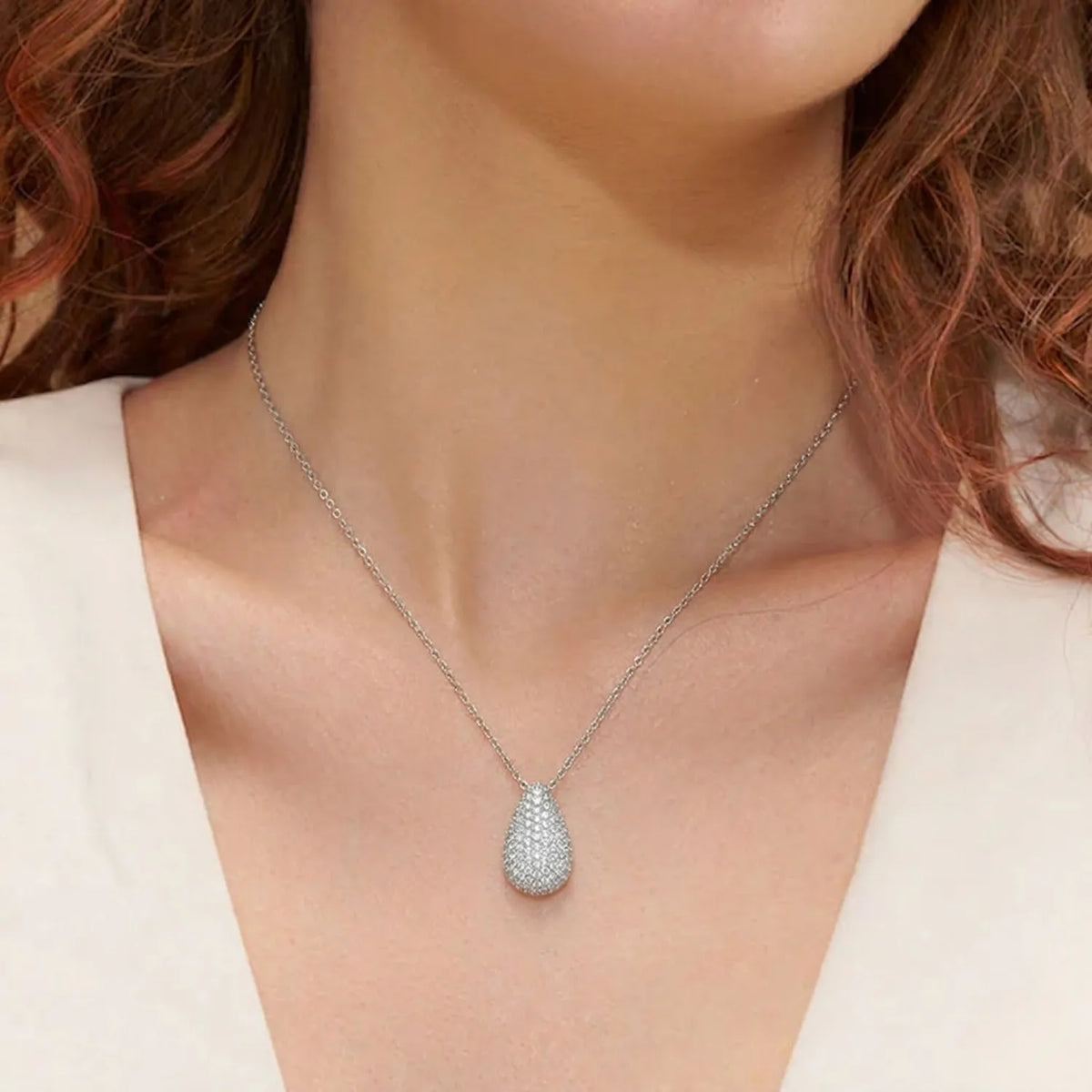 Hulasi 925 Sterling Silver Teardrop Pendant For Women & Girls | CZ Pave Design | 1.8 Cm