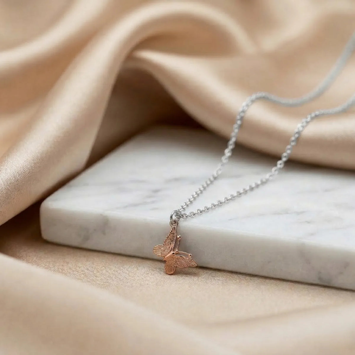 Hulasi 925 Sterling Silver Rose Gold Butterfly Pendant For Women & Girls | Minimal Design | 1.6 Cm