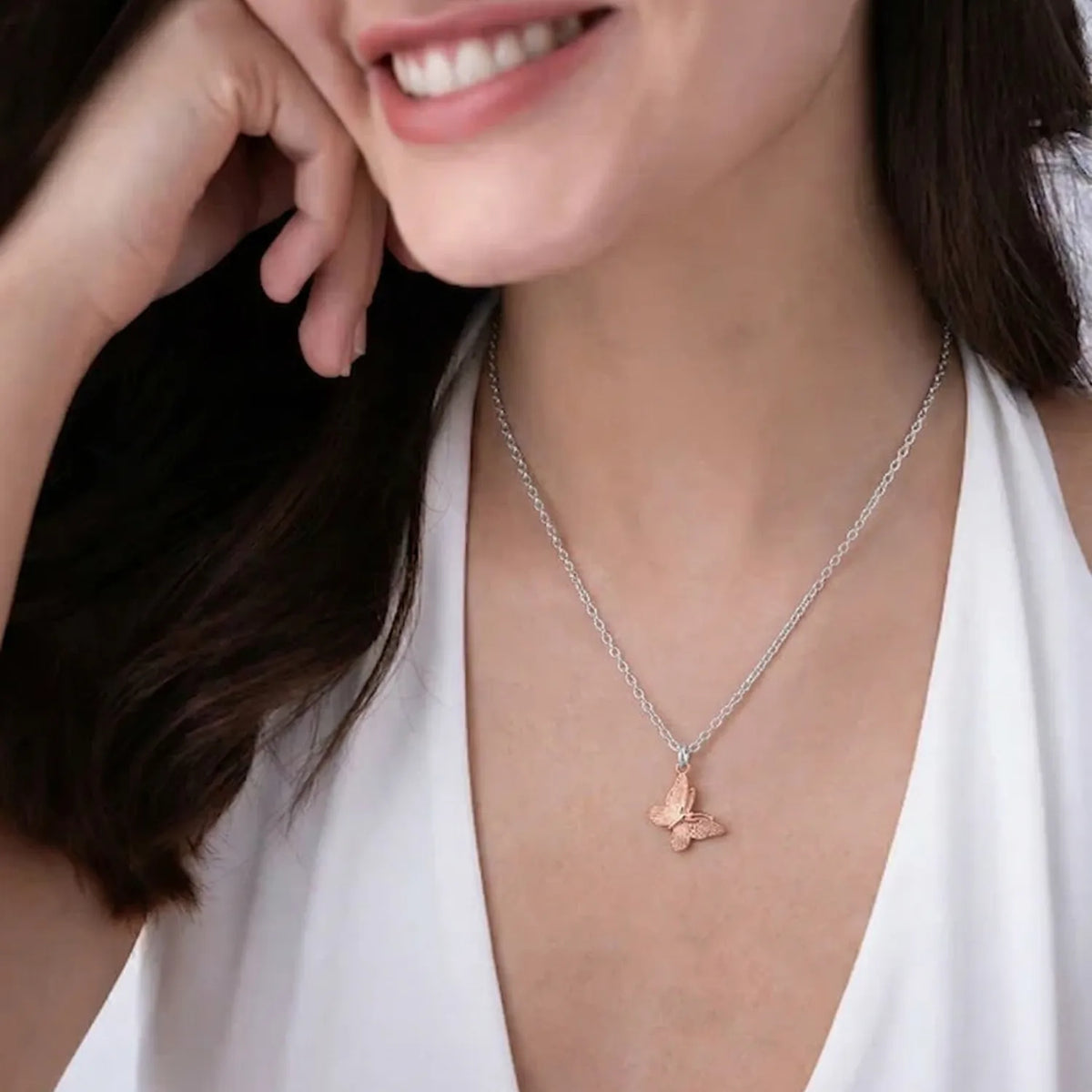 Hulasi 925 Sterling Silver Rose Gold Butterfly Pendant For Women & Girls | Minimal Design | 1.6 Cm