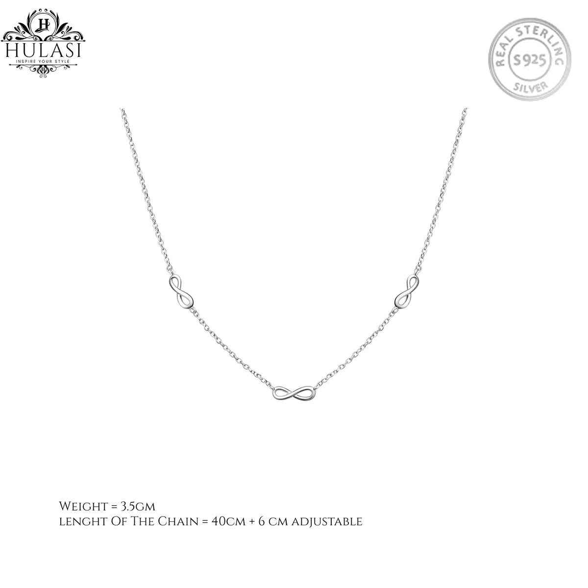 Hulasi 925 Sterling Silver Infinity Necklace For Women & Girls | Minimal Design | 40 Cm
