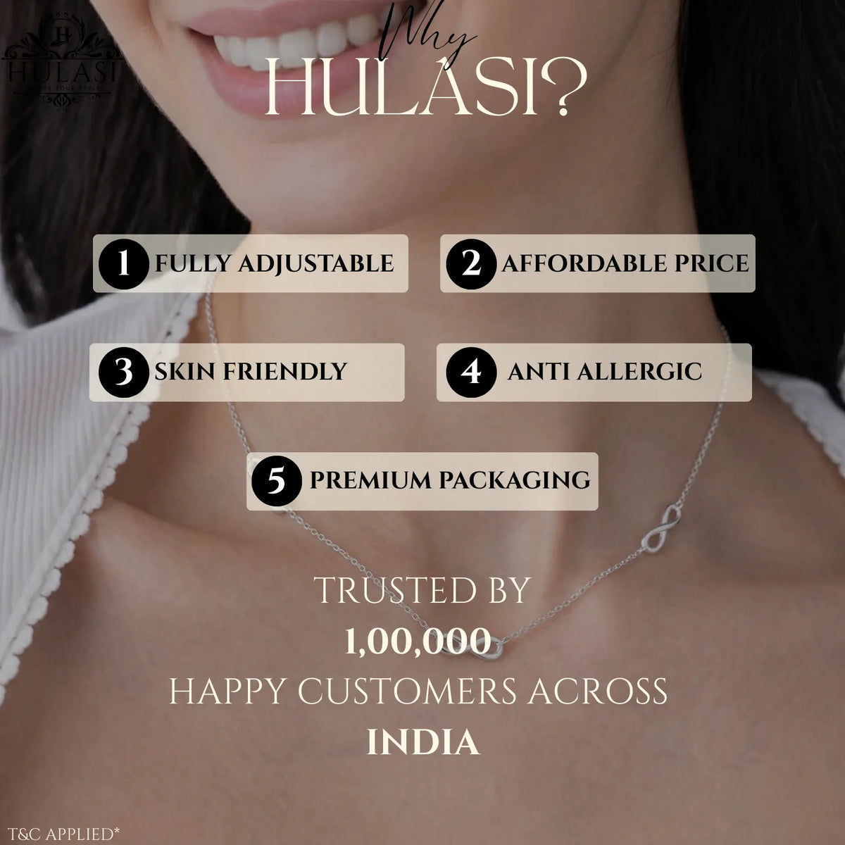 Hulasi 925 Sterling Silver Infinity Necklace For Women & Girls | Minimal Design | 40 Cm