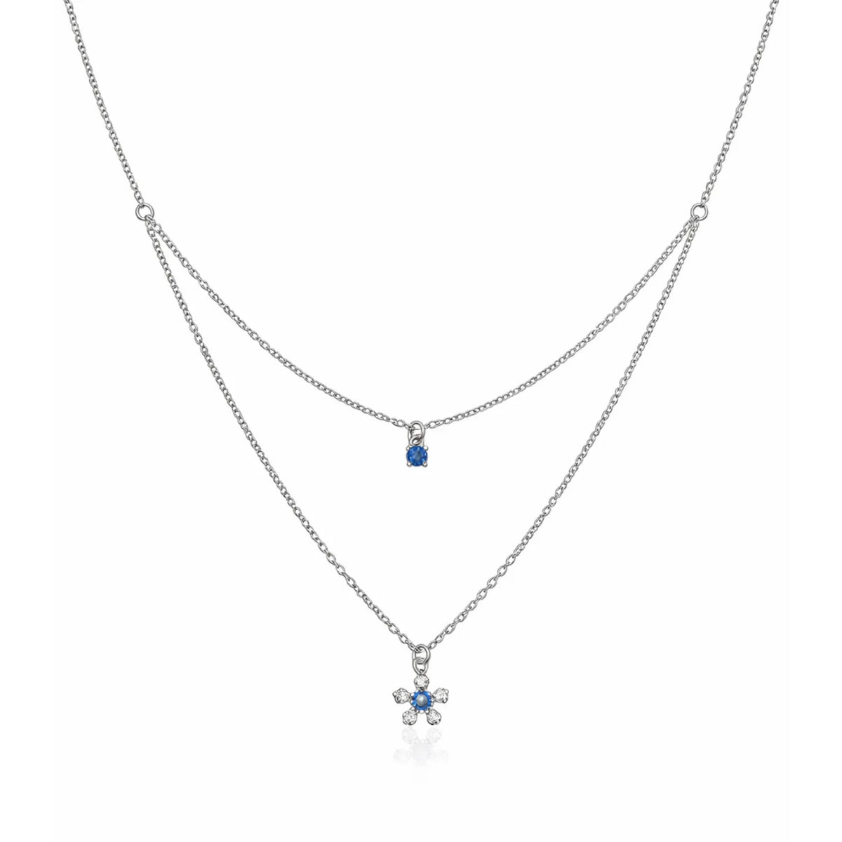 Hulasi 925 Sterling Silver Layered Necklace For Women & Girls | Blue Stone Charm | 40 Cm