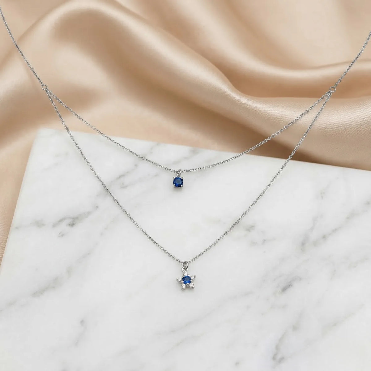 Hulasi 925 Sterling Silver Layered Necklace For Women & Girls | Blue Stone Charm | 40 Cm