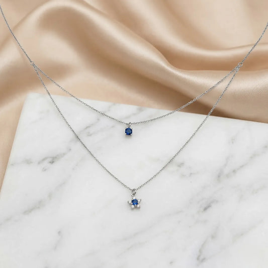 Hulasi 925 Sterling Silver Layered Necklace For Women & Girls | Blue Stone Charm | 40 Cm