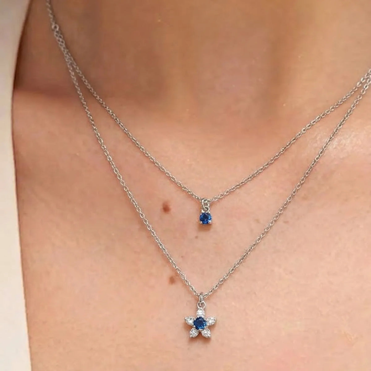 Hulasi 925 Sterling Silver Layered Necklace For Women & Girls | Blue Stone Charm | 40 Cm