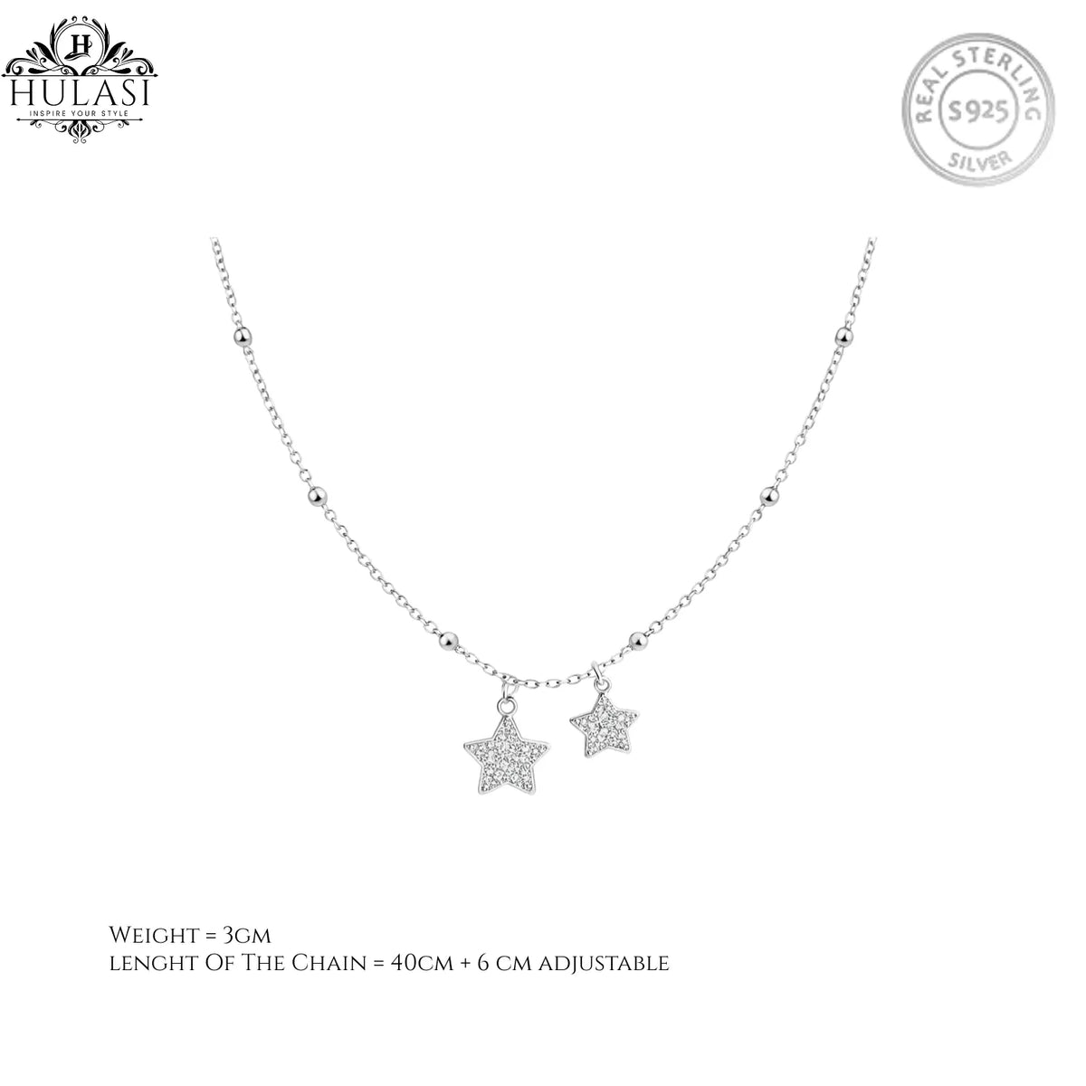 Hulasi 925 Sterling Silver Star Charm Necklace For Women & Girls | CZ Design | 40 Cm