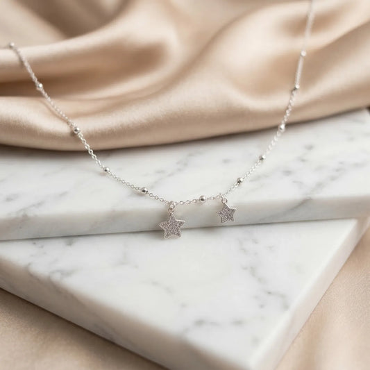 Hulasi 925 Sterling Silver Star Charm Necklace For Women & Girls | CZ Design | 40 Cm