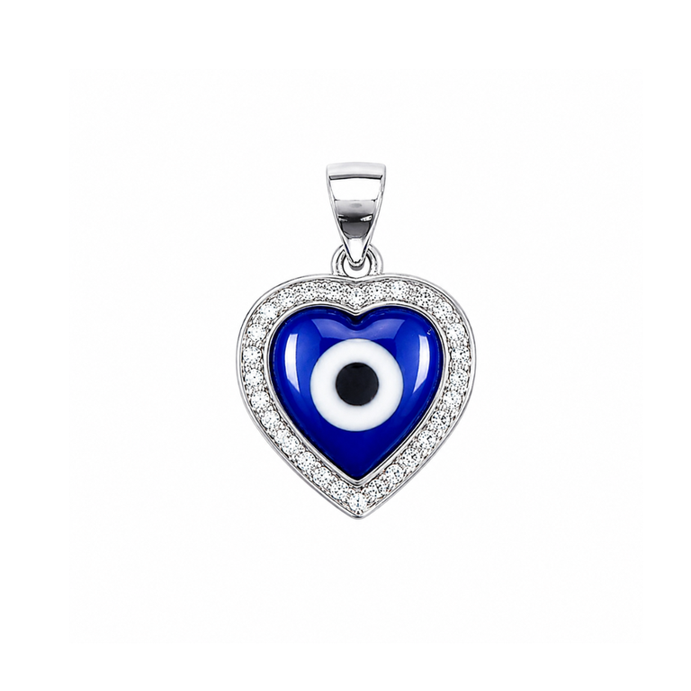925 Sterling Silver Heart Evil Eye Pendant | Hulasi