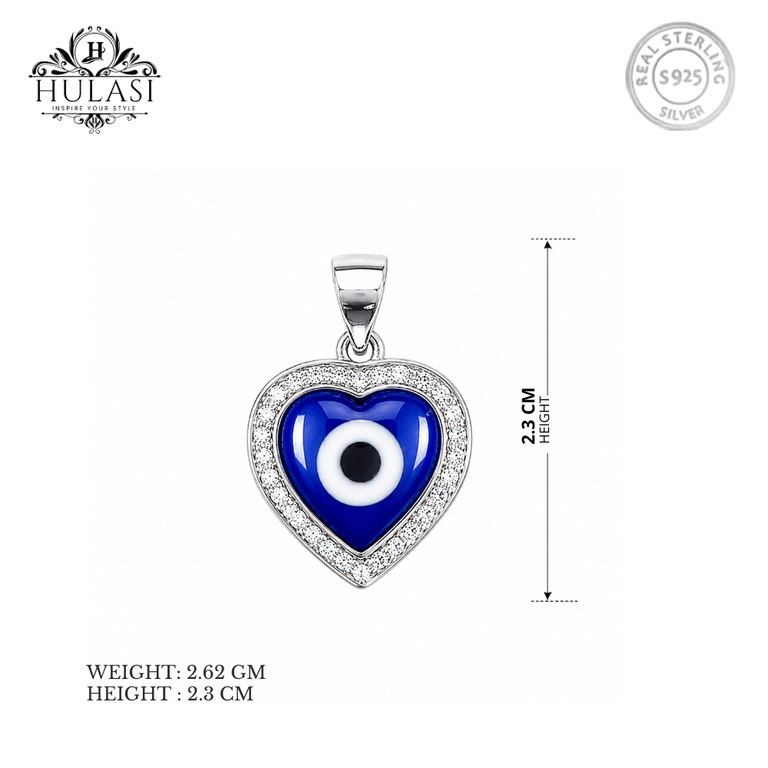 925 Sterling Silver Heart Evil Eye Pendant | Hulasi