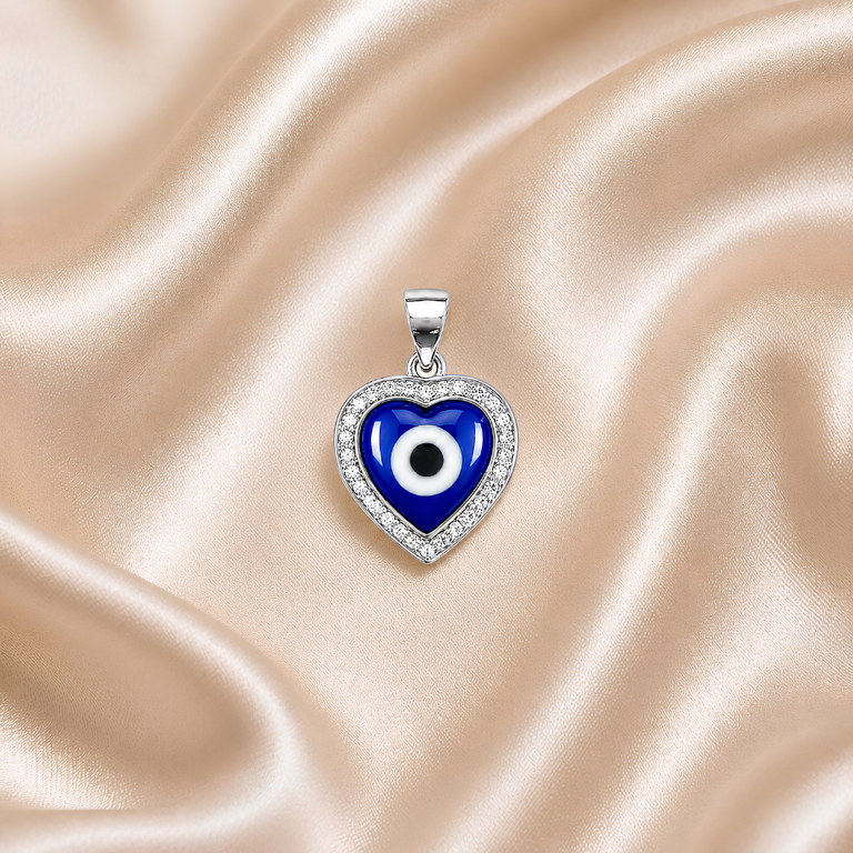 925 Sterling Silver Heart Evil Eye Pendant | Hulasi
