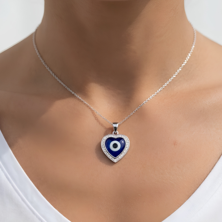 925 Sterling Silver Heart Evil Eye Pendant | Hulasi