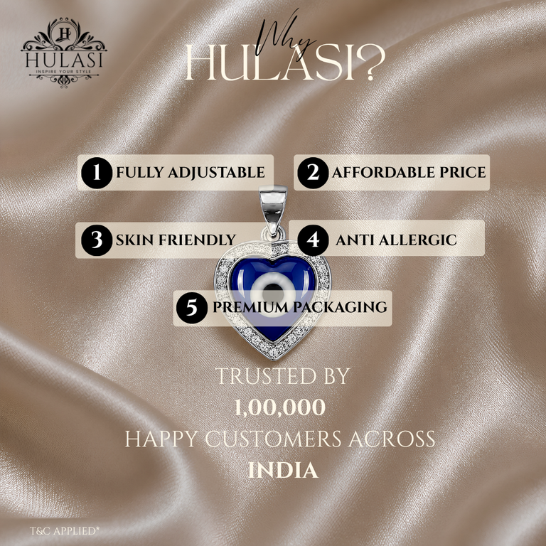 925 Sterling Silver Heart Evil Eye Pendant | Hulasi