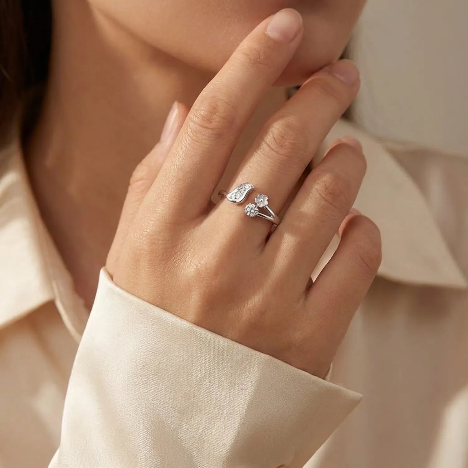 Hulasi 925 Sterling Silver Solitaire Twist CZ Adjustable Ring for Women