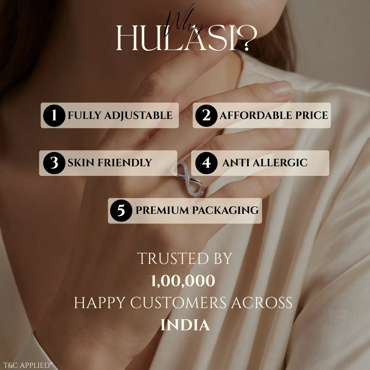 Hulasi 925 Sterling Silver Infinity CZ Adjustable Ring for Women