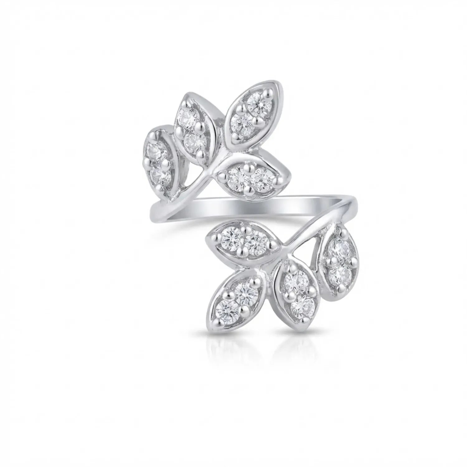 Hulasi 925 Sterling Silver Butterfly Leaf CZ Adjustable Ring for Women